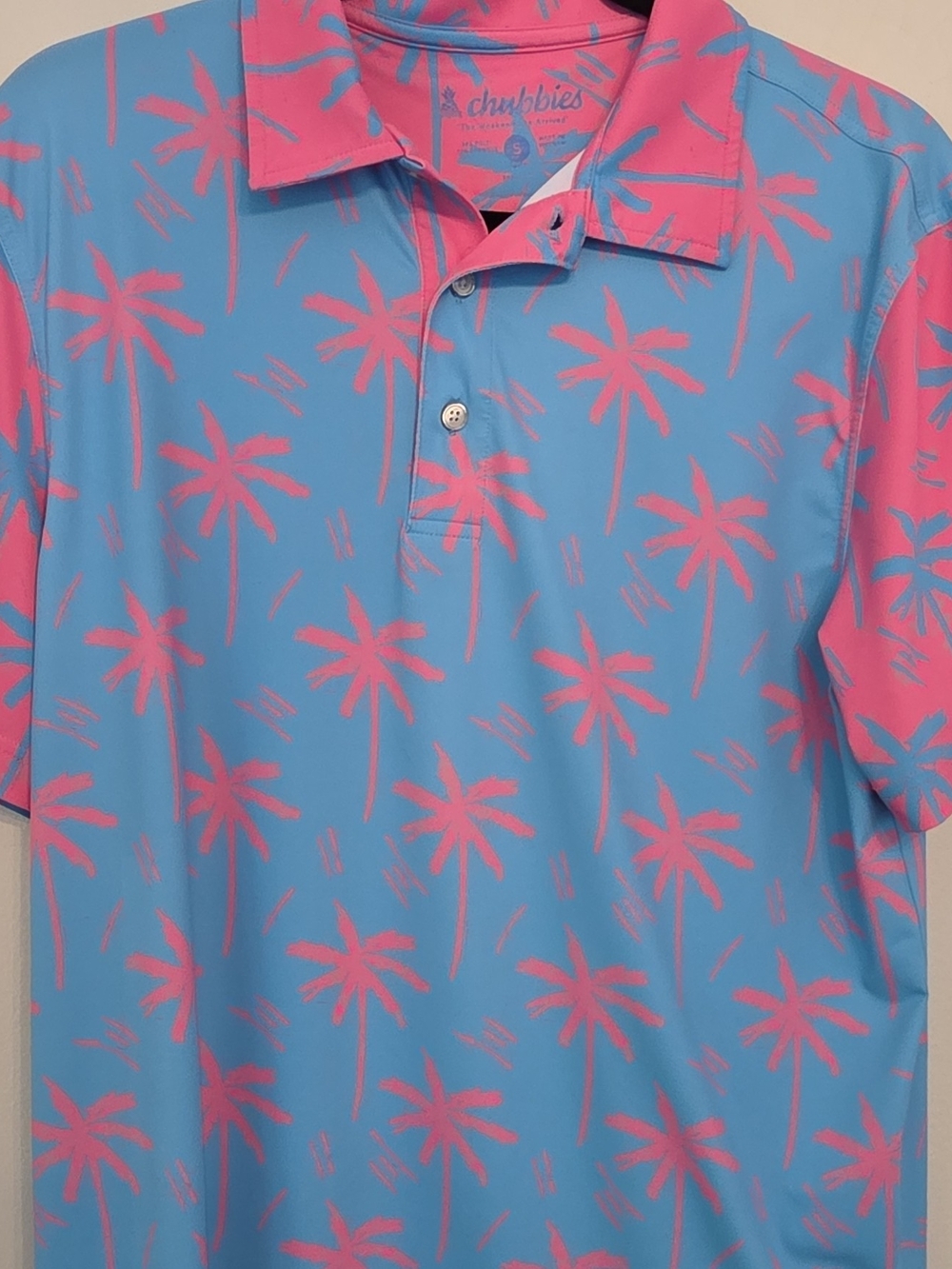chubbies Blue & Pink Palm-Print Polo Shirt